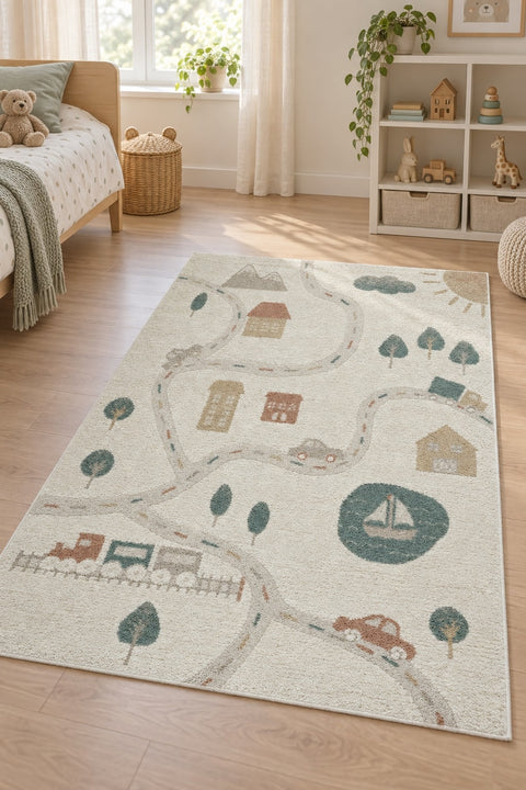 Figural Kids Area Rug – Cream & Beige 7 in a nursery