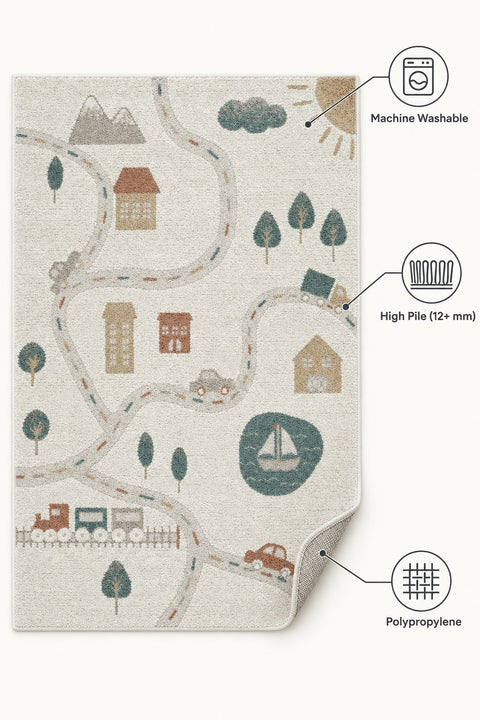 Figural Kids Area Rug – Cream & Beige 7 – features