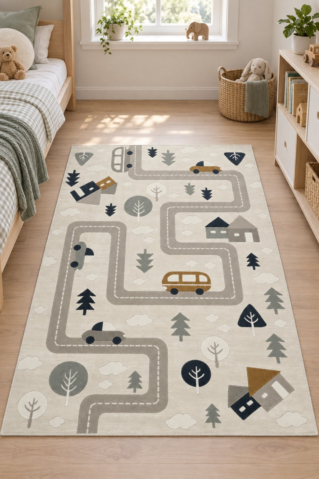 Figural Kids Area Rug – Gray in a nursery