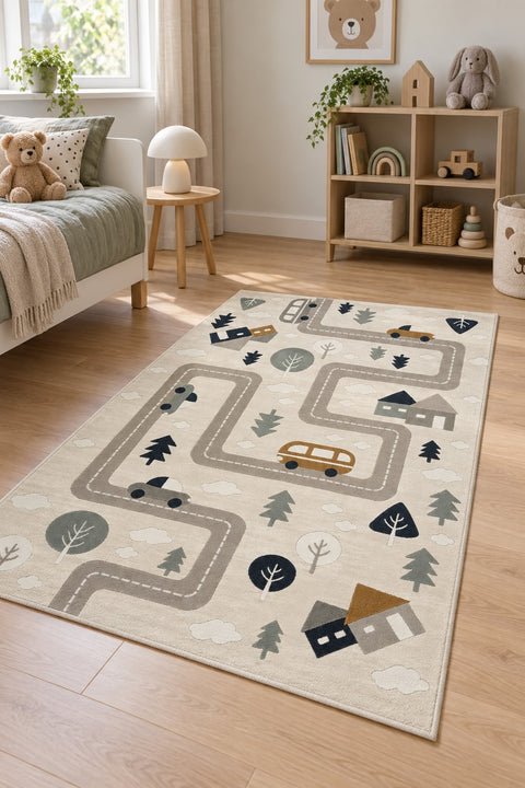 Figural Kids Area Rug – Gray in a nursery