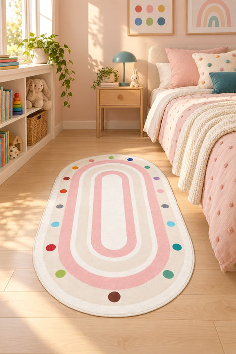 Figural Kids Oval Rug in a bedroom