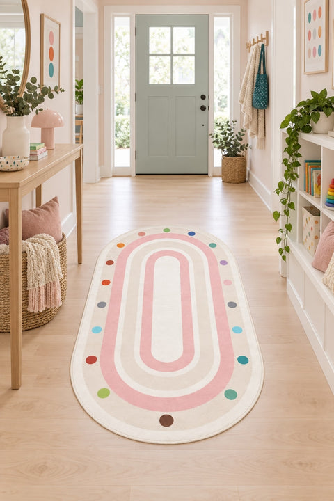 Figural Kids Oval Rug in a hallway