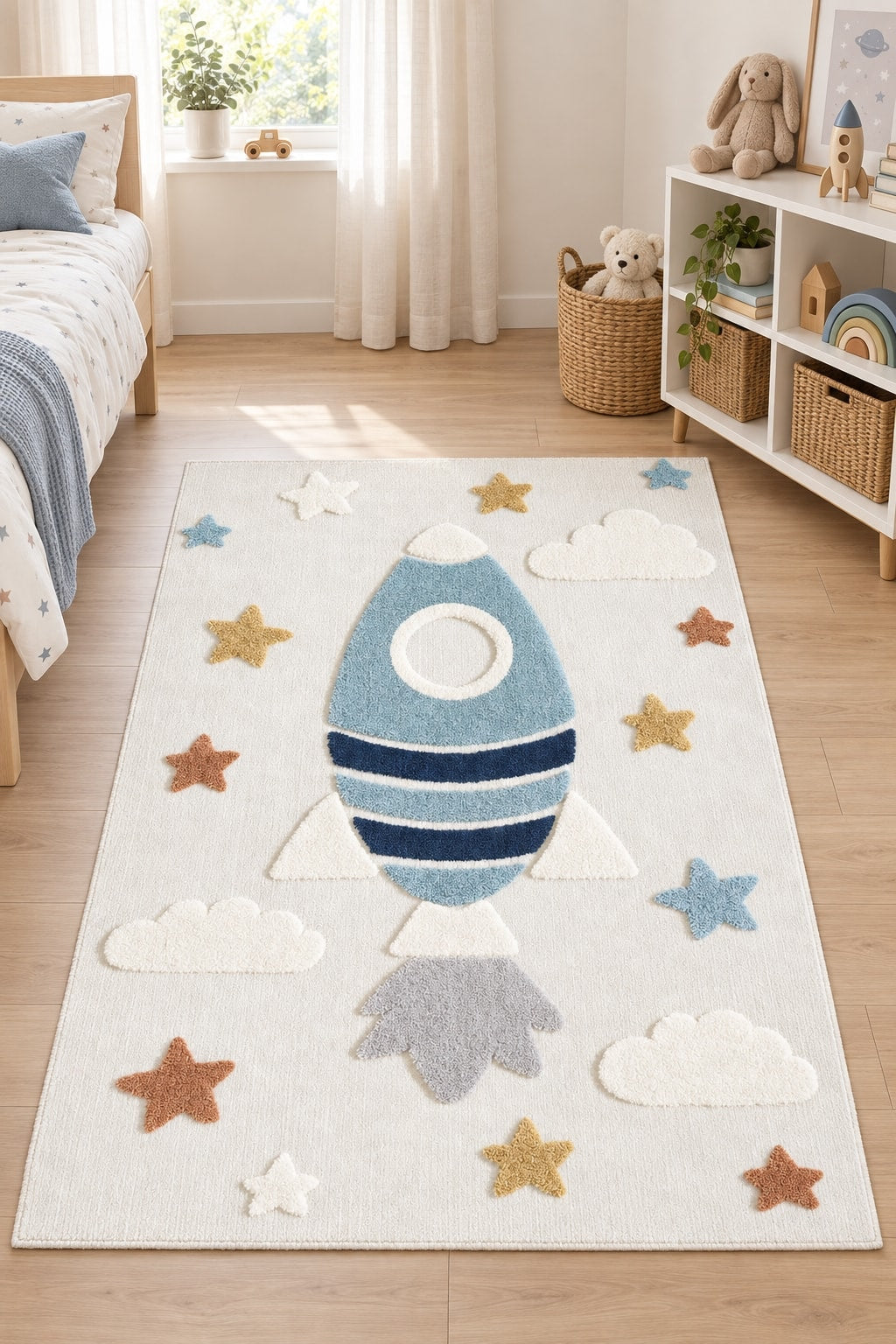 Figural Kids Shag Area Rug – Beige in a nursery