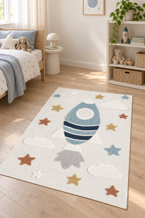 Figural Kids Shag Area Rug – Beige in a nursery