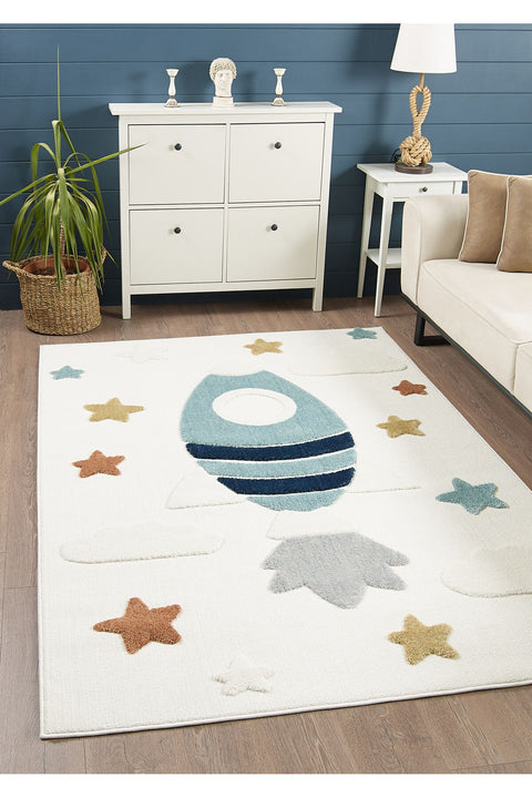 Figural Kids Shag Area Rug – Beige in a living room