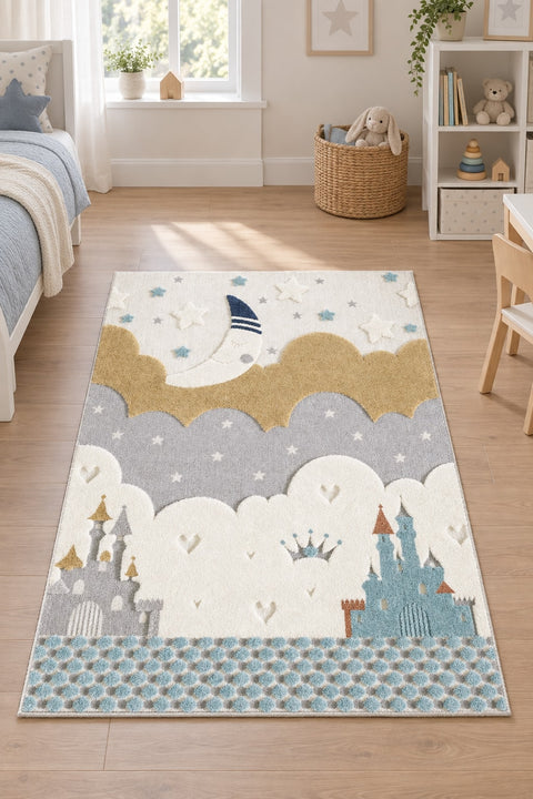 Figural Kids Shag Area Rug – Cream & Gray in a nursery