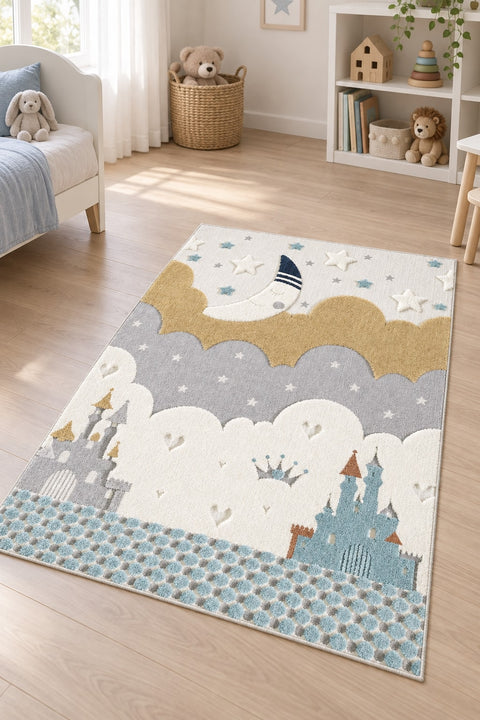Figural Kids Shag Area Rug – Cream & Gray in a nursery