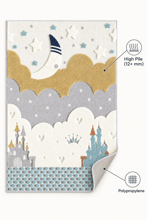 Figural Kids Shag Area Rug – Cream & Gray – features