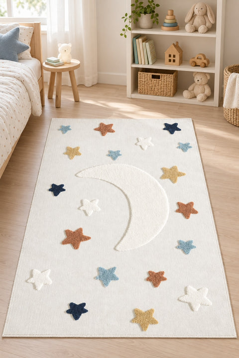 Figural Kids Shag Area Rug – Light Beige in a nursery