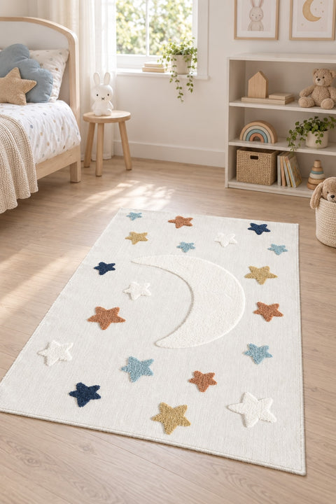 Figural Kids Shag Area Rug – Light Beige in a nursery