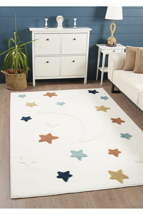 Figural Kids Shag Area Rug – Light Beige in a living room