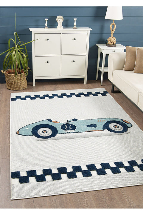 Figural Kids Shag Area Rug – Navy in a living room