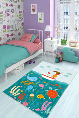 Figurative Kids Area Rug in a bedroom
