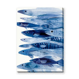 Fish Coastal Wall Art – Layered Blue Line Art Sea Life Print