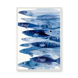 Fish Coastal Wall Art – Layered Blue Line Art Sea Life Print