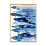 Fish Coastal Wall Art – Layered Blue Line Art Sea Life Print