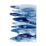 Fish Coastal Wall Art – Layered Blue Line Art Sea Life Print