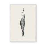 Fish Hook Vintage Wall Art – Black Ink Illustration on Cream
