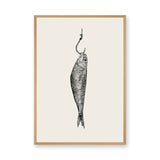 Fish Hook Vintage Wall Art – Black Ink Illustration on Cream