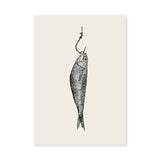 Fish Hook Vintage Wall Art – Black Ink Illustration on Cream