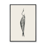 Fish Hook Vintage Wall Art – Black Ink Illustration on Cream