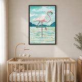 Flamingo Coastal Wall Art – Pastel Bird in Teal Water