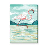Flamingo Coastal Wall Art – Pastel Bird in Teal Water