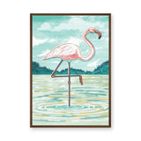 Flamingo Coastal Wall Art – Pastel Bird in Teal Water