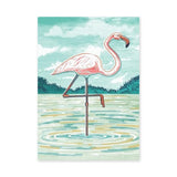 Flamingo Coastal Wall Art – Pastel Bird in Teal Water