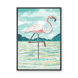 Flamingo Coastal Wall Art – Pastel Bird in Teal Water