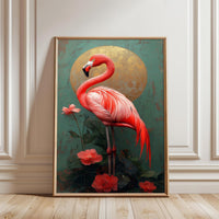 Flamingo Floral Aesthetic Home Art Décor Poster, Tropical Bird Print for Home Decor
