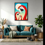 Flamingo Modern Pop-Art Wall Art – Red Birds on Teal and Cream