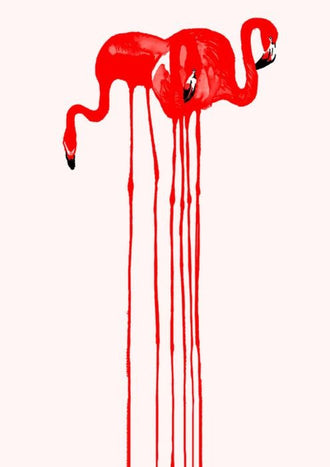 Flamingo Pair Abstract Wall Art – Red Dripping Bird Illustration