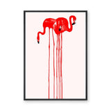 Flamingo Pair Abstract Wall Art – Red Dripping Bird Illustration