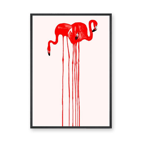 Flamingo Pair Abstract Wall Art – Red Dripping Bird Illustration