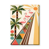 Flamingo Palm Retro Wall Art – Tropical Geometric Sun Scene