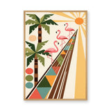 Flamingo Palm Retro Wall Art – Tropical Geometric Sun Scene