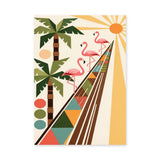 Flamingo Palm Retro Wall Art – Tropical Geometric Sun Scene