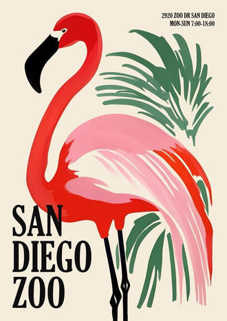 Flamingo Retro Wall Art – San Diego Zoo Botanical Typography Print