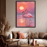 Flamingo Sunset Modern Wall Art – Pastel Pink Coastal Scene