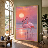 Flamingo Sunset Modern Wall Art – Pastel Pink Coastal Scene