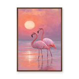 Flamingo Sunset Modern Wall Art – Pastel Pink Coastal Scene
