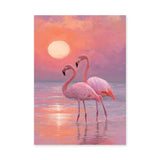Flamingo Sunset Modern Wall Art – Pastel Pink Coastal Scene