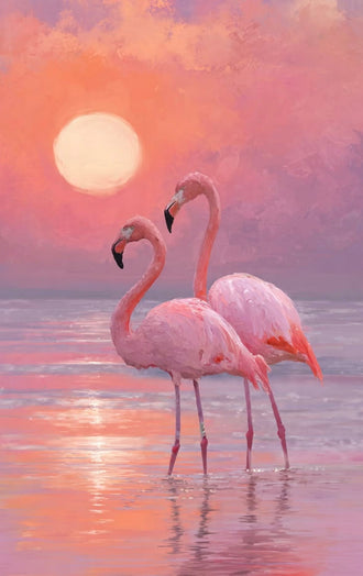 Flamingo Sunset Modern Wall Art – Pastel Pink Coastal Scene