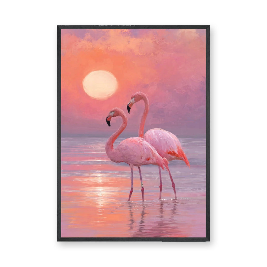Flamingo Sunset Modern Wall Art – Pastel Pink Coastal Scene