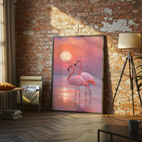 Flamingos at Sunset Aesthetic Wall Print Décor Poster Print