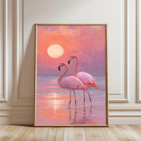 Flamingos at Sunset Aesthetic Wall Print Décor Poster Print