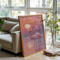 Flamingos at Sunset Aesthetic Wall Print Décor Poster Print