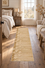 Floral 3D Runner Rug – Beige in a bedroom
