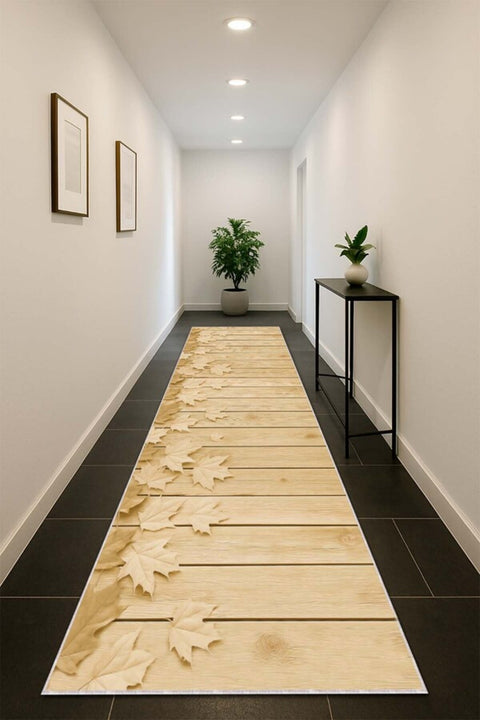 Floral 3D Runner Rug – Beige in a hallway